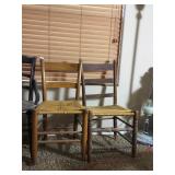 2 Straw Woven Seat Wooden Chairs 34"x16",33"x14.5"
