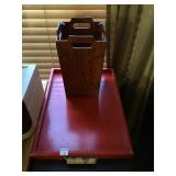 One Wooden Tray, One Waste Basket And One Shelf