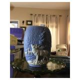 Jasperware Style Blue Vase- 7"x5"