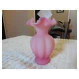 Fenton Rose Satin Glass Melon Ruffled Vase