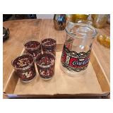 Coca Cola Glass Pitcher And 4 Glasses