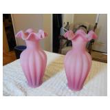Fenton Rose Satin Opaque Tall Vase x2
