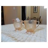 Pink Rose Depression Glass Era Creamer & Sugar