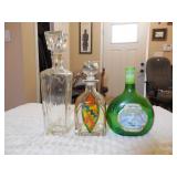 2 Glass Decanters & 1 Green Bottle