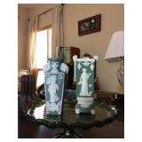 2 Wedgwood Jasperware Green Vases