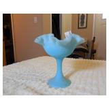 Blue Fenton Round Ruffled Top Dish