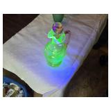 Hand Blown Cruet Light Green With Pale Pink Handle