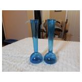 2 Bud Vases Blue Glass