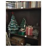 Contents Of Shelf, 2 Ceramic Christmas Trees With