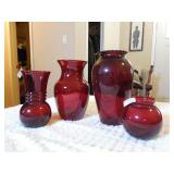 Anchor Hocking Vases x4 Red Glass