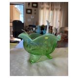 Green Opalescent Meander Pattern Footed Bowl
