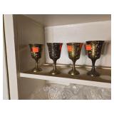 Vintage Etched Brass Goblets Qty 4