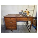 Singer Sewing Machine In Cabinet, Works