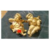 Vintage White & Gold Cherub Angel Wall Plaque x2