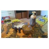 Wooden Apen Vase, Oneida Silver Platted Salt