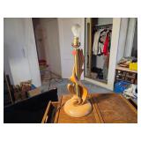 Sculpted Oak & Brass Table Lamp, 22'x8' Dia.