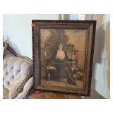 Vintage Framed Art Depicting Woman Dressed In