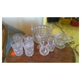 Cut Glass Water Glasses, Bud Vases, Serving Bowl