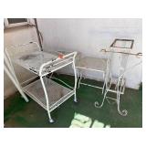 Patio Tables x3, Rolling Cart, Lawn Chairs x3
