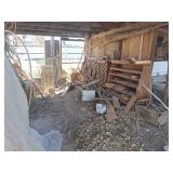Contents of Garage Bay, Wood Pieces, Scrap Wire