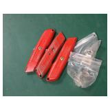 Stanley Box Cutters Qty 3, DeWalt Tool Clips Qty 2