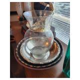 Glass Vase 11'x6.5', Bowls x3 Wooden, Ceramic