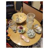 Contents Of Shelf, Cut Glass Vases