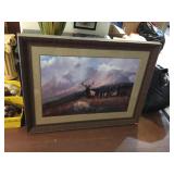 Framed Art Depicting Elk 34'x45'