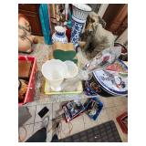 Milk Glass Vase, Cut Glass Bottle