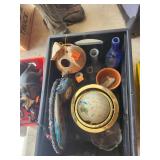 Rotating Globe, Colored Bottles, Clock