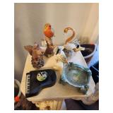 Contents Of Shelf, Bird Figurines, Owl Clock