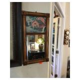 Wood Framed Mirror With A Farm Scene 18'X10'