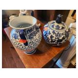Blue On White Glass Vases x2