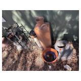 Flower Pots, Plant Stand, Plastic Chairs x2