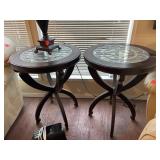 Wood Side Tables x2 With Rod Iron Inserts