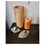 Wooden Vases x2, Wall Art x2