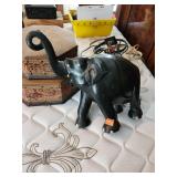 Black Ebony Wood Hand Carved Elephant, Damaged