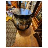 Oriental Motif Wood Stools x2 Lacquer Finish