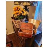 Trinket Boxes x2, Woven Basket, Decorative Flowers