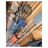 Metal Table, Garden Sticks, Push Broom