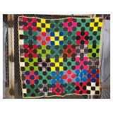 Vintage 9 Square Patchwork Quilt Handtied