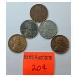 5 wheat pennies (2 steel)