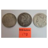 3 Morgan silver dollars