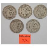 5 Morgan silver dollars