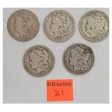 5 Morgan silver dollars