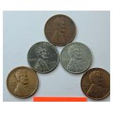 Wheat pennies (2 steel)   5 Coins