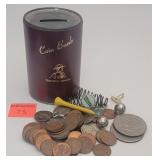 Torronto coin bank can with change