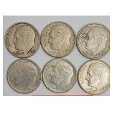 1962 silver Roosevelt dimes, some double struck