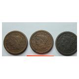 3 Large 1 Cent; 1850,1851,1853