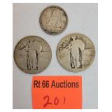 2 silver quarters, 1 silver Canadian dime